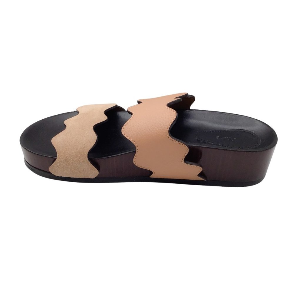 CHLOE CARRAIA TAN SUEDE AND LEATHER FLAT SLIDE SANDALS - Picture 3 of 7